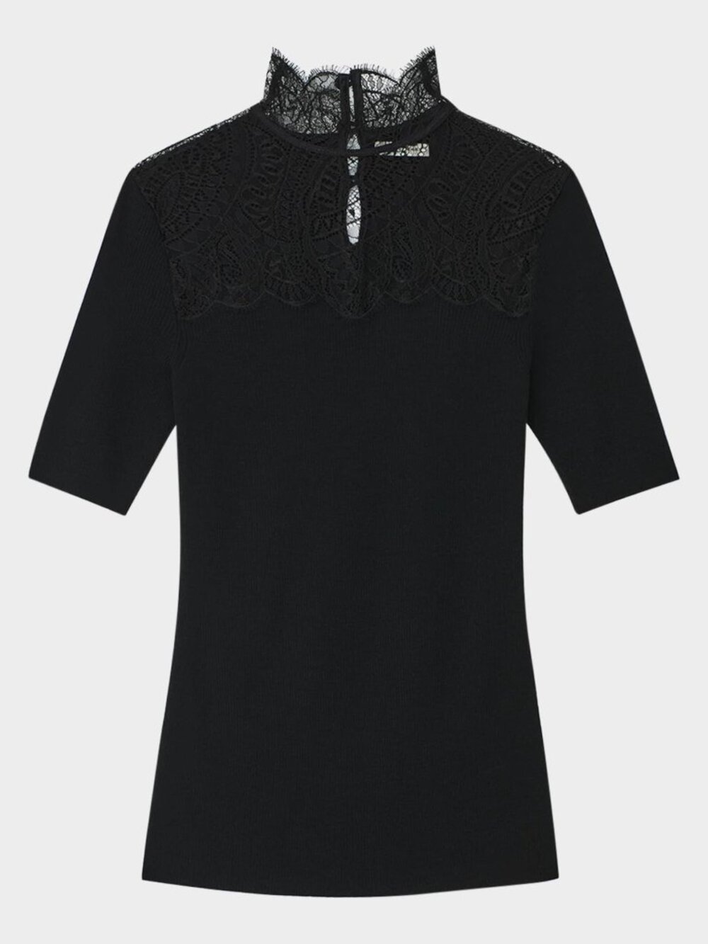 Lafayette 148 New York Mock-Neck Lace & Rib Knit Merino Wool Sweater Size 2X